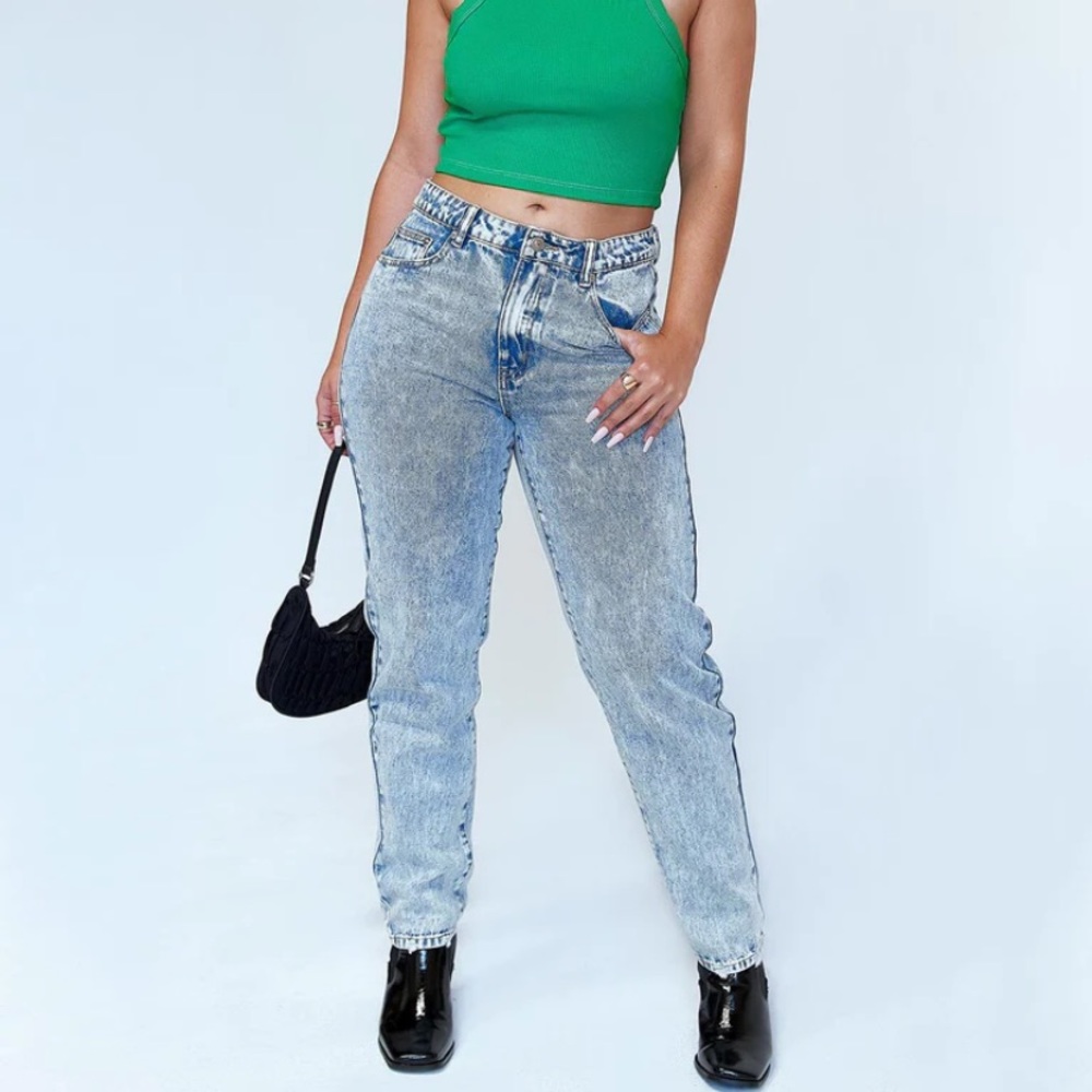 Straight leg light wash denim jeans